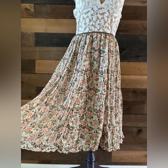 Worthington Chiffon Pleated Brown Layered Floral Midi Skirt Elastic Waist XL - Picture 6 of 11